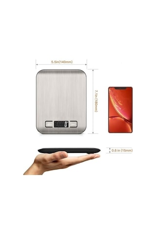 Dijital Mutfak Terazisi Paslanmaz Çelik Yüzeyli Hassas Tartı, 5 Kg Kapasiteli, Dara Özellikli, Lcd Ekranlı, 5 Birim Dönüşümlü, Pilli,dijital Tartı Açık Bej