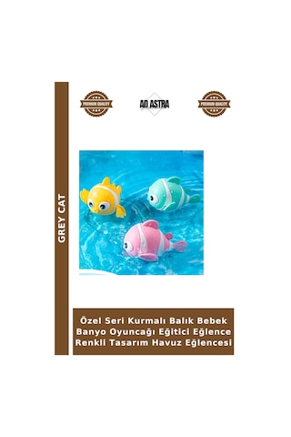 Grey Cat Özel Seri Kurmalı Balık Bebek Banyo Oyuncağı Eğitici Eğlence Renkli Tasarım Havuz Eğlencesi