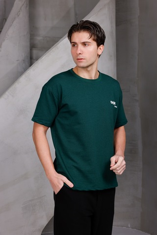 Erkek Baskılı Oversize Bisiklet Yaka 2 İki İplik Kompakt T-shirt Nefti