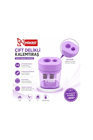 Mikro Çift Delikli Kalemtıraş 1 Adet Hazneli Standart Ve Jumbo Kalem Uyumlu Mk-1011