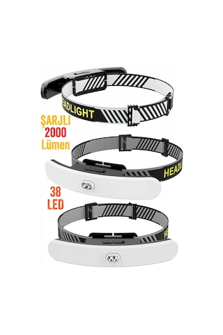 Pro Usb Şarjlı Kafa Lambası 2000 Lümen 38 Led Geniş Açı Kamp Lambası Avcı Balıkçı Kafa Feneri 5401 Siyah