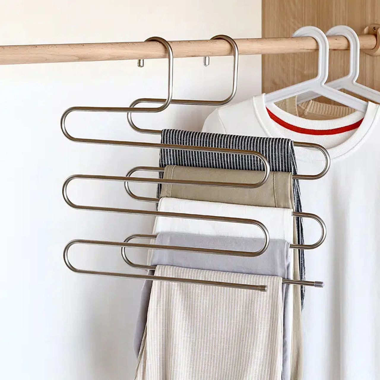 Dofolink Stainless Steel S-şekilli Çok Amaçlı Giyim Rafı - Pantolon, Atkı, Bel Bantı Saklama - 5 Çift Kapasite - Boşluk Tasarrufu - Dayanıklı Ve Pas Koruyucu Gümüş