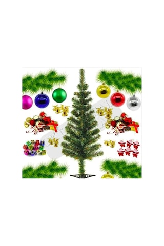 Yılbaşı Çam Ağacı Seti Süsler Ve Led Pilli Işıklı 120 CM