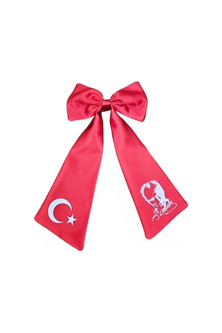Ay Yıldız Atatürk Baskılı Fiyonklu Kırmızı Saç Tokası Kırmızı