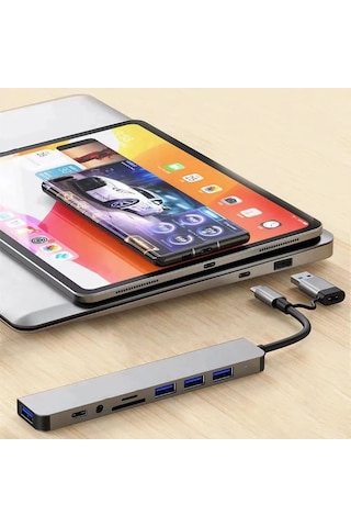 8 İn 1 Usb Çevirici Notebook Macbook Type-c Uyumlu Görüntü Aktarıcı Hub 5570