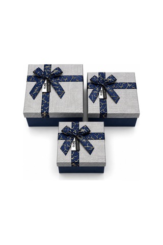 3pcs D.dörtgen Çizgili Mix Renkli Karton Hediye Kutusu Kurdelalı 22.5x15.5-20.5x13.5-18.5x11.5cm 1 Adet