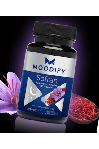 Moodıfy Safran Kapsül, Safran, Magnezyum, Valerian, B6 Vitamini İçeren Takviye Edici Gıda 30 Kapsül