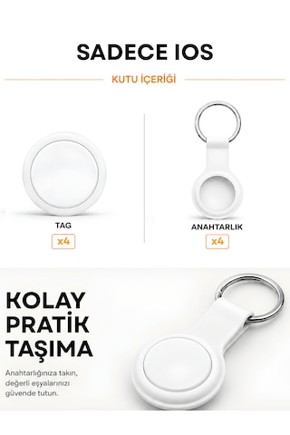 Beylini Tag Takip Cihazı Kablosuz Apple iOS Bul Uyumlu Lisanslı Araç Çocuk Anahtar Takip Sistemi Silikon Anahtarlıklı Akıllı Takip Cihazı Apple iOS Find My Uyumlu 4'lü Paket