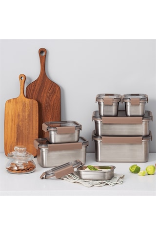 Locknlock Paslanmaz Çelik Dörtgen Kilitli Fırın Ve Saklama Kabı Kahverengi 1.5 L Şeffaf