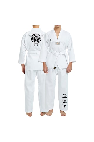 Dizispor Top Glory Fitilli Beyaz Yaka Baskılı A20 Taekwondo Elbisesi Dobok Beyaz