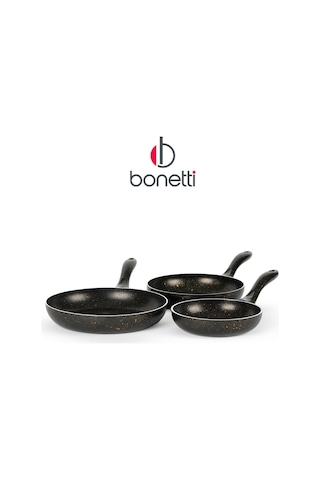 Bonetti Premium 3'lü Granit Tava Seti Yanmaz Yapışmaz Çizilmez Siyah-gold 20-24-28 Cm Siyah