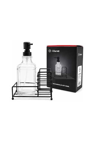 Barotti Dmr-9779 Sıvı Sabunluk Seti 500ml Cam Şişe Siyah Pompa Siyah Metal Stand Diğer
