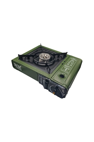Rox Camping 0188 Tekli Portatif Kamp Ocak - Haki Yeşil, Rüzgarlıklı, Ekstra Gaz Girişli