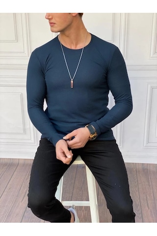 Modefendi Slim Fit İtalyan Kesim Pamuk Örme Sweat Lacivert