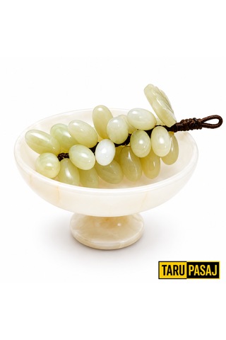 Feng Shui Bereket Üzümü Ve Van Taşı Ayaklı Çanak Seti 30 Taneli Doğal Taş Üzüm Salkımı Dekor 5 İnç El Yapımı Çanak Yeşil