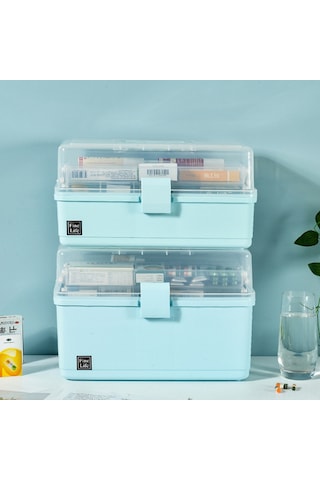 Wezone Büyük Kapasiteli Ev Tipi Tıbbi Sandık, 3 Katlı Şeffaf İlaç Saklama Kutusu, Su Geçirmez, Taşınabilir Gri Renk Gri