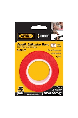 Sgs Akrilik Silikonize Bant, Vhb Çift Taraflı Bant, 2mt X 18mm