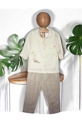 Zekids Erkek Bebek Üçlü Ceketli Pantolonlu Takım-15693 Bej