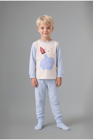 Defacto Uzay Desenli Uzun Kollu Üst Lastikli Paça 4lü Pijama Takımı Erkek Bebek I1441a526aube343 Mavi-be343