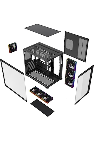 Rampage Ares V2 Gaming Pc Kasası 7x120mm Argb Fanlı Temperli Cam Atx Mid Tower Oyuncu Kasası 360mm Sıvı Soğutma