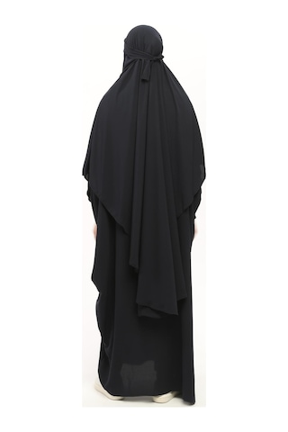 Altobeh Sultanbaş Nikaplı Çarşaf Cilbab Khimar Abaya Kolu Lastikli Hakim Yaka Peçeli Ferace Medine İpek Lacivert 1412-36-s-m Lacivert