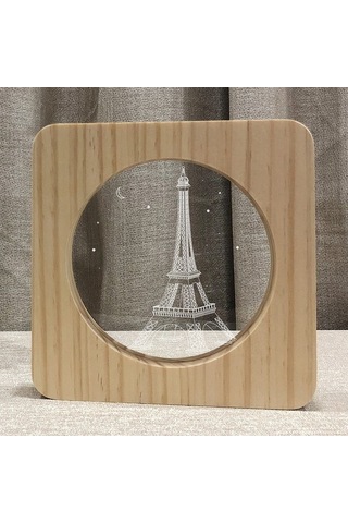 Soulader Ahşap Eyfel Kulesi Tasarımı Usb Şarjlı Dekoratif Gece Lambası Beyaz