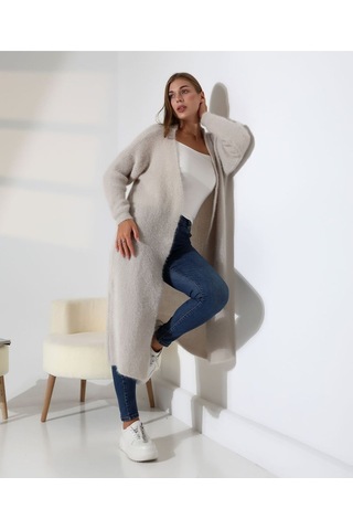 Redmina Fashion Yumuşak Dokulu Uzun Hırka Taş