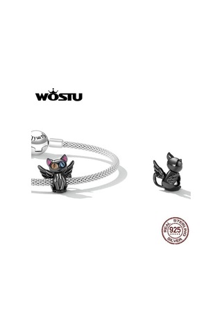 Novahub Siyah 925 Ayar Gümüş Melek Kedi Charms Kolye Kadınlar İçin Orijinal Takı Siyah