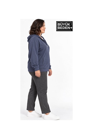Süperlife Kadın Büyük Beden Fermuarlı Kapüşonlu Cepli Sweatshirt Hırka Rahat Kalıp Spr26bhrk961 Indigo