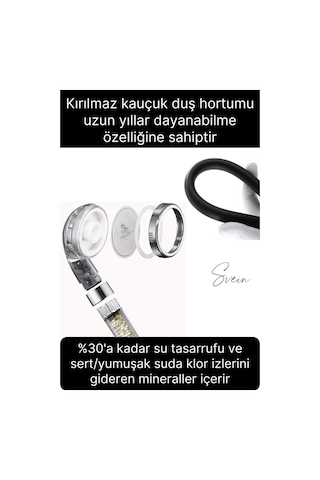 Premium Duş Seti 3 Fonksiyonlu Tasarruflu Başlık Esnek Kırılmaz Çatlamaz Paslanmaz Sızdırmaz Hortum Mat - Siyah