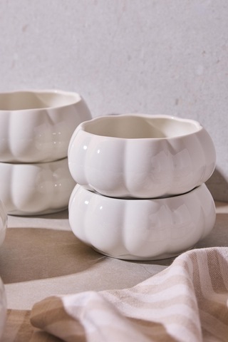 Pumpkin Porselen 6'lı Kase Seti Dekoratif Ergonomik Çok Amaçlı Meze Ve Sunum Kaseleri Beyaz Beyaz