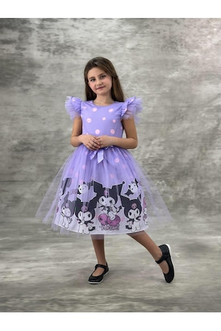 Sy Store Kuromi Desenli Pembe Tüllü Elbise Lila