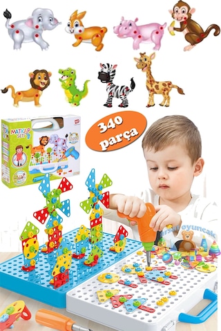 Oyuncak 3d Geometri Puzzle Çantalı Pilli Matkap Hayvanlar Puzzle