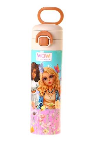 Wow Generation 520 Ml Butterfly Baskılı Turkuaz - Pembe Kız Çocuk Çelik Termos Matara Çift İçim Kilitli Kapak - W6078