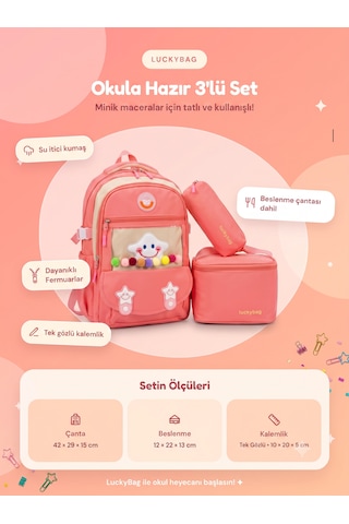 3'lü Set Çocuk İlkokul Çantası Kalemlikli Beslenme Çantalı Sırt Çantası Yavru Ağzı Çok Renkli 3'lü Set Çocuk İlkokul Çantası Kalemlikli Beslenme Çantalı Sırt Çantası Yavru Ağzı Çok Renkli