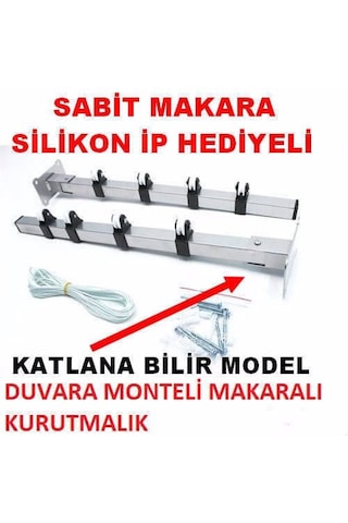 Duvara Monteli Paslanmaz Makaralı Çamaşır Askısı Balkon Katlanır Gümüş