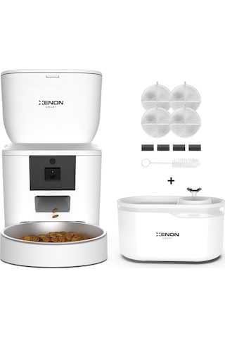 Xenon Smart Akıllı Otomatik Beyaz Mama Kabı Ultra Sessiz Su Şelalesi ve Yedek Filtre 3'lü Pet Seti