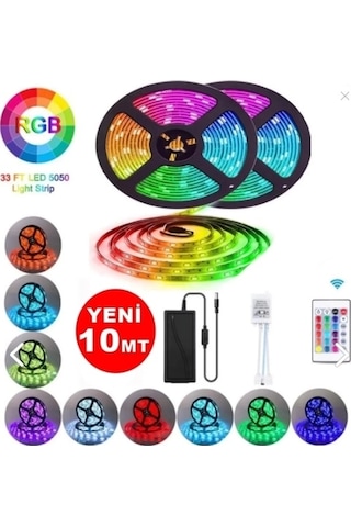 10 Mt Animasyonlu Tak Çalıştır Kumandalı Trafolu Rgb Şerit Işık Aydınlatma Şerit Led Renkli
