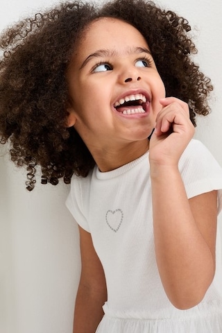 Önü Taşlı Tüllü Kız Çocuk Elbise Beyaz