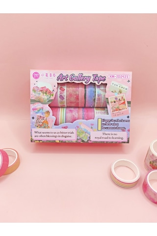 Art Vintage Washi Tape Bant Yapışkanlı Maskeleme Kağıdı Desenli Bant 12'li - Pembe Van Gogh Tabloları 1