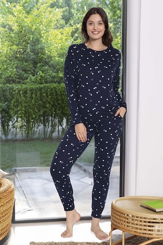 Aydoğan Kadın Yıldız Desen Uzun Kol Pijama Takımı 240928 Lacivert Lacivert