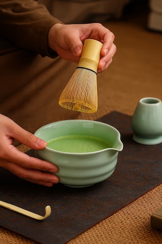4lü Matcha Set Kase Kaşık Whisk Tutucu Bambu Whisk Çırpıcı Ve Bambu Kaşık Mt217 Yeşil