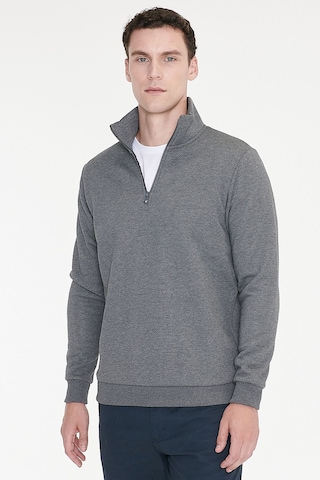 AC&Co / Altınyıldız Classics Standart Fit Normal Kesim İçi Polarlı Bato Yaka Pamuklu Erkek Sweatshirt Antrasit Melanj Antrasit