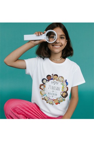 Alpşan Ticaret 23 Nisan Bayram Baskılı Çocuk Tshirt 45 Beyaz