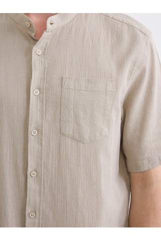 Lcwaıkıkı Classic Bej Regular Fit Keten Görünümlü Erkek Gömlek
