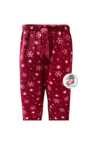 Cepsiz Kışlık Polar Kadın Pijama Altı Tek Alt Je34 - Çorap Hediye Kırmızı