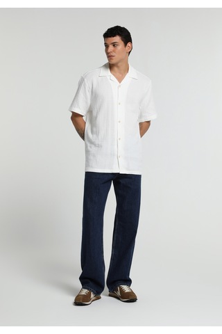 Colin's Colins Relaxed Fit Apaj Yaka Düz Erkek Beyaz Kısa Kol Gömlek Cl1080096 Q1.v1 Wht