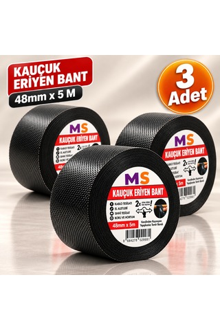 3 Adet Kauçuk Eriyen Bantı Siyah 48 Mm X 5 Metre Elektrikçi Kablo Boru Hortum İzolasyon Tamir Bandı