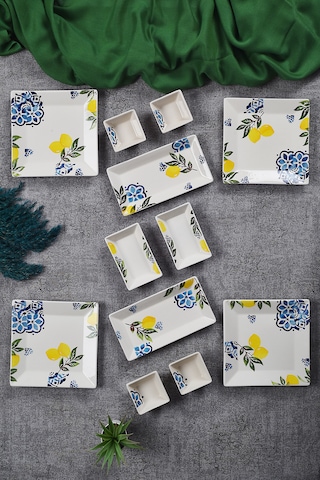 Piatti Naturali 12 Parça 4 Kişilik Limon Kahvaltı Takımı Handmade Sunum Set Çok Renkli