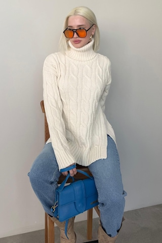 Madmext Ekru Boğazlı Triko Kazak Mg2376 Ekru